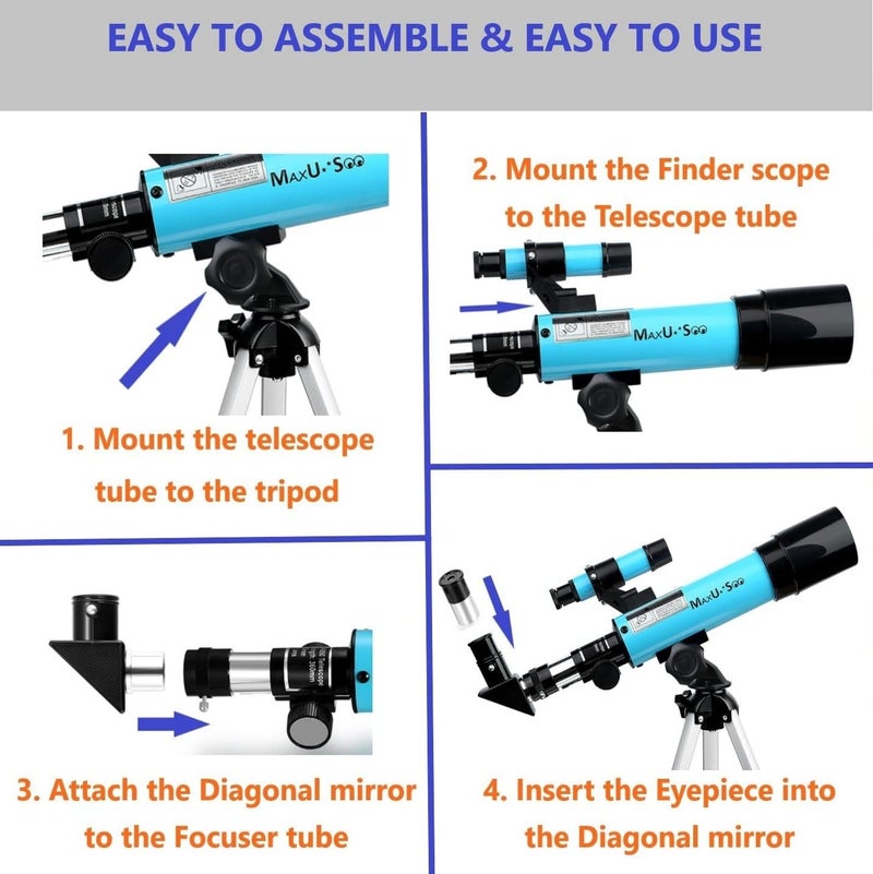 MaxUSee Lunar Telescope for Kids and Astronomy Beginners, Refractor Telescope with Finder Scope and 3 Eyepieces, Travel Telescope with Compact HD Binoculars for Moon Viewing Bird Watching Sightseeing - Image 4
